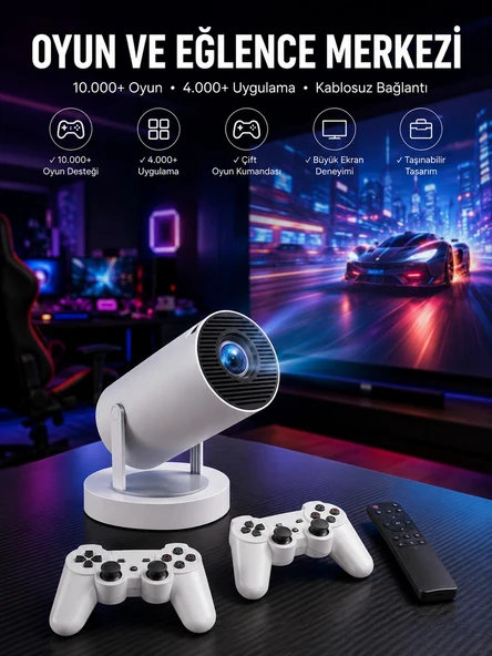 Projeksiyon Cihazı Video Oyun Konsolu Projektör Taşınabilir Ayaklı Çift Kollu 4K Çözünürlüklü ürün görseli 1