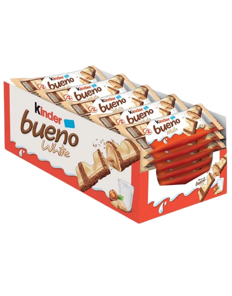Kinder Bueno White Süt Kreması Dolgulu Kakao Parçacıklı Beyaz Çikolata Kaplı Gofret 39 GR X 30 Adet ürün görseli 1