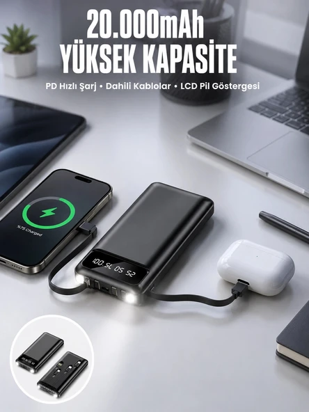 Powerbank 20.000 Mah Dijital Göstergeli LCD Ekran Uzun Pil Ömrü Yeni Nesil ürün görseli 1