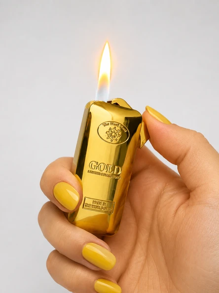 Gold Külçe Tasarımlı Gaz Dolumlu Elektronik Metal Çakmak Hediyelik Premium Model ürün görseli 1