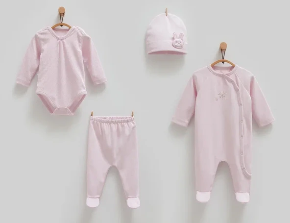Caramell %100 Pamuk Cute Rabbit 4'lü Takım Set 56-62 cm 1-3 Ay CRML.ZK1475 ürün görseli 1
