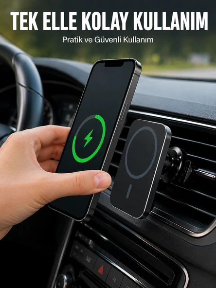Araç İçi Manyetik Telefon Tutucu ve 15W Kablosuz Hızlı Şarj Cihazı ürün görseli 1