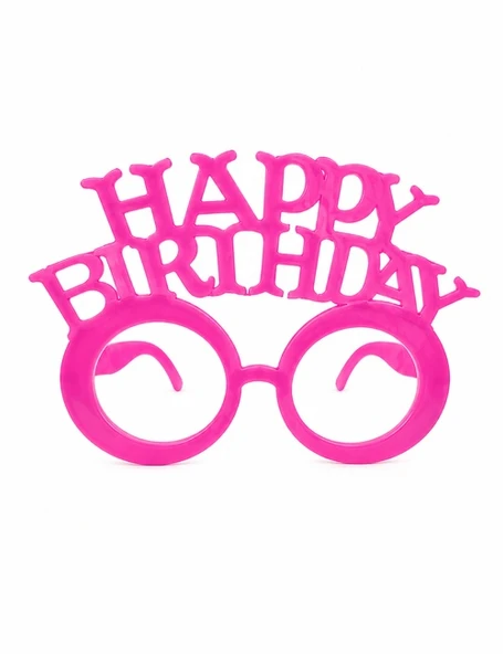Parti Gözlük Plastik Camsız Happy Birthday Neon Pembe ürün görseli 1