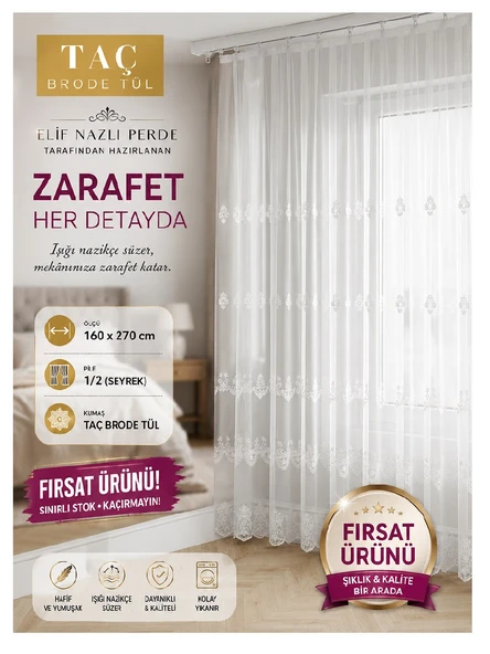 TAÇ Brode Tül Perde - FIRSAT ÜRÜNÜ! ürün görseli 1