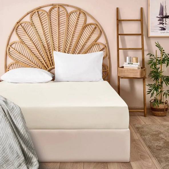 Soft Penye Çift Kişilik Lastikli Çarşaf - Bej - 180x200 cm ürün görseli 1
