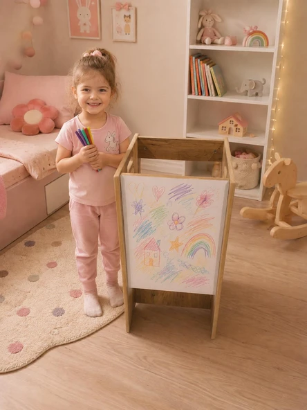 Pema Home %100 MDF Montessori Çocuk Öğrenme Kulesi Merdiveni oturaklı çizim masası ürün görseli 1