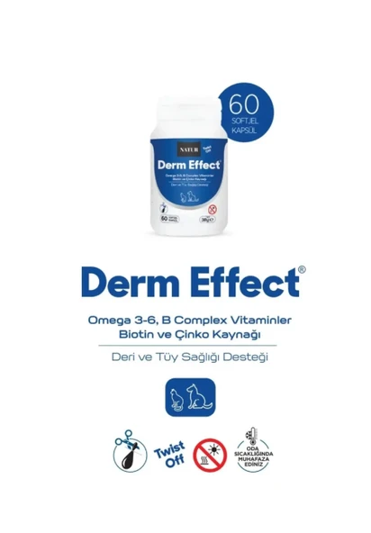 NaturDerm Effect 60 Kapsül - Kedi ve Köpek Doğal Yağlı Kaşıntı & Tüy Bakım Desteği ürün görseli 1