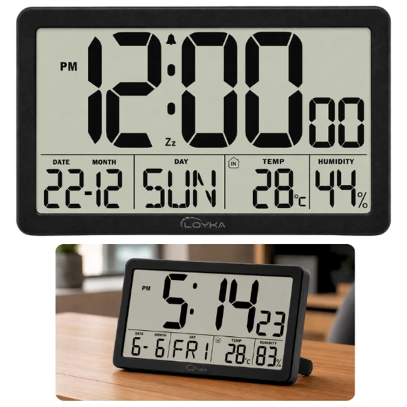 Loyka LCDSY75 Siyah Dijital LCD Saat Tarih, Sıcaklık ve Nem Göstergeli ürün görseli 1