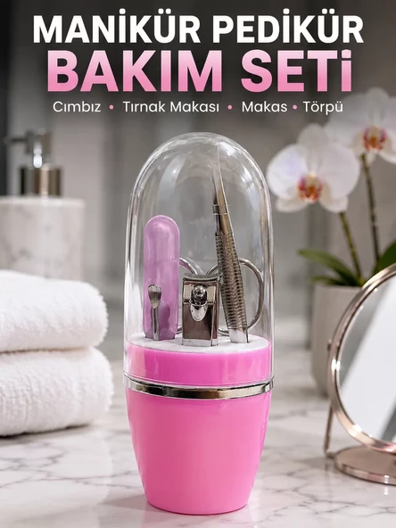 Pembe Tırnak Bakım Seti Cımbız Makas Tırnak Makası ve Törpü İçeren Kit ürün görseli 1