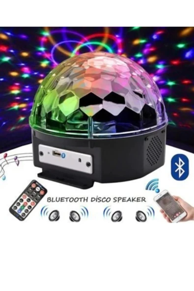 Bluetooth özellikli beyaz renkli ışıklı lazer led küre disko topu parti aydınlatması ürün görseli 1