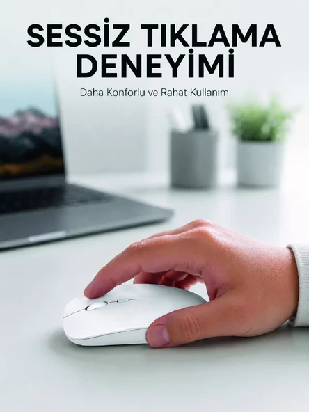 Şarjlı Wireless Mouse Bluetooth Çift Modlu Sessiz Yüksek Hassasiyetli Fare ürün görseli 1