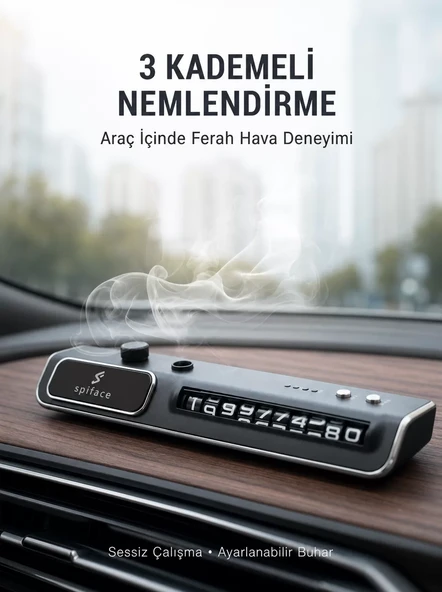 LED Işıklı Araç Ön Cam Telefon Numarası Gösterme Aparatı + 3 Seviyeli Hava Nemlendirici Yeni Nesil ürün görseli 1