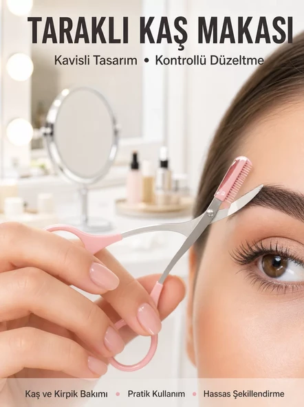 Kavisli Kaş Kirpik Düzeltici Bıyık Alma Taraklı Kaş Makası Yüz Bakım Seti Makas ürün görseli 1