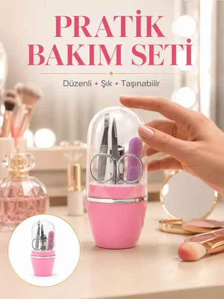 Tırnak Bakım Manikür Pedikür Seti 4 Parça Pembe Ev ve Seyahat Uyumlu Yeni Nesil ürün görseli 1