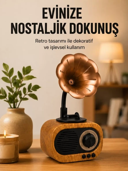 Retro Tasarımlı Mini Bluetooth Hoparlör ve FM Radyo Çoklu Medya Yeni Nesil ürün görseli 1