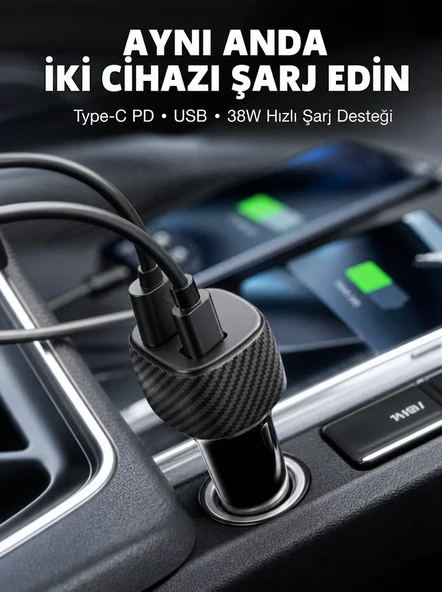 38W Oto Çakmaklık Araç Içi Şarj Cihazı Hızlı Şarj Uzun Ömürlü Yeni Nesil ürün görseli 1