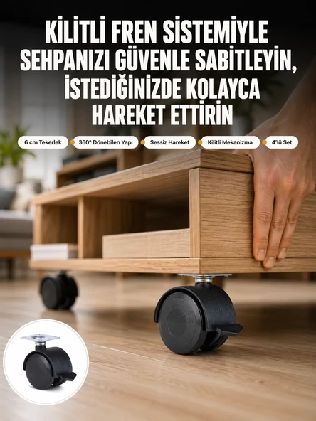 Sehpa ve Restoran Arabası İçin Kilitli Ayak 4 lü ürün görseli 1