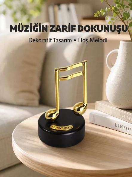 Altın Nota Figürlü Dönen Müzik Kutusu Dekoratif Music Box Yeni Nesil ürün görseli 1