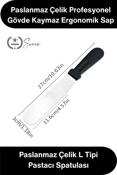 #Spatula Profesyonel Mutfak Ekipmanı Ergonomik Saplı Paslanmaz Çelik L Tipi Pastacı Spatulası Pasta Krema Düzeltme Şanti ürün görseli 1