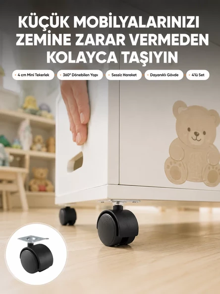 Sehpa ve Ekipmanlar İçin Kilitsiz 4 cm Ayak 4 lü ürün görseli 1