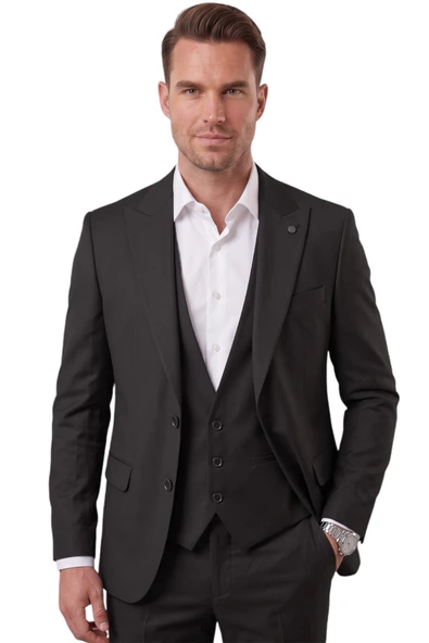 DeepSEA Slim Fit Likralı 3’lü Takım Elbise Ceket Yelek Pantolon Modern Şık Tasarım 2601798 ürün görseli 1