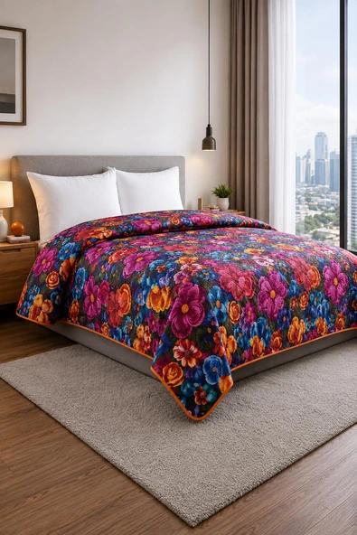 Yatak Örtüsü - Çok Amaçlı - 100% Polyester - Hassas Tuşeli - Basklı - Lüx - Premium - 200 cm x 220 cm ürün görseli 1