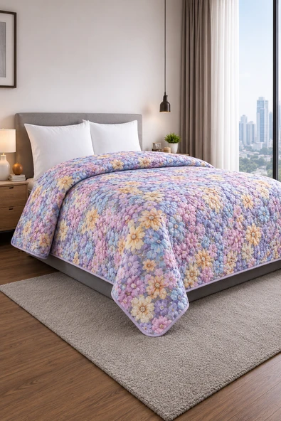 Yatak Örtüsü - Çok Amaçlı - 100% Polyester - Hassas Tuşeli - Basklı - Lüx - Premium - 200 cm x 220 cm ürün görseli 1