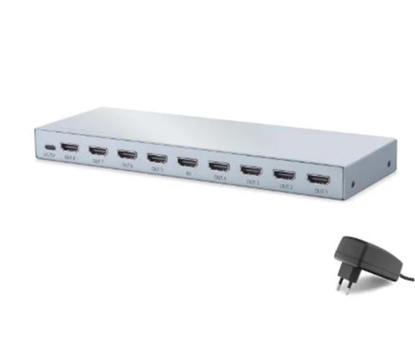 HADRON HDX1430 HDMI Splitter EDID 4K 60 Hz 1 Giriş 8 Çıkış Gri ürün görseli 1