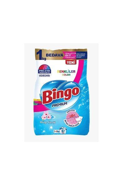 3 ADET Bingo Premium Toz Çamaşır Deterjanı Renkliler 7+1 Kg ürün görseli 1