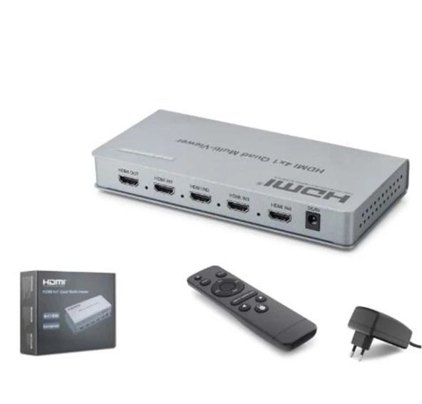 HADRON HDX1436 HDMI Quad Multi Viewer Kumandalı 4 Giriş 1 Çıkış Gri ürün görseli 1