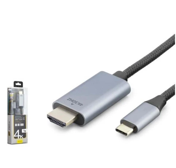iETOP TH03A Type-C to HDMI Görüntü Kablosu 4K 30 Hz Örgülü 1 m Gri ürün görseli 1