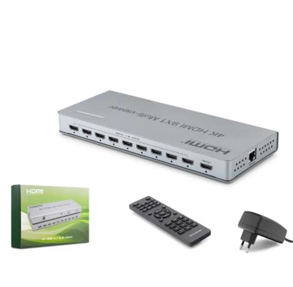 HADRON HDX1437 HDMI Multi Viewer Network Kontrollü Kumandalı 4K 30 Hz 9 Giriş 1 Çıkış Gri ürün görseli 1