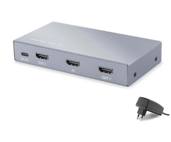 HADRON HDX1428 HDMI Splitter EDID 4K 60 Hz 1 Giriş 2 Çıkış Gri ürün görseli 1