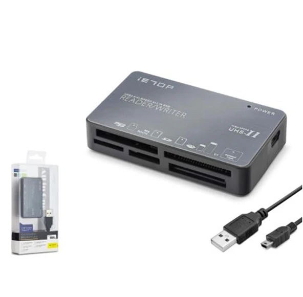iETOP C208 USB All in One Kart Okuyucu CF SD MicroSD MS UHS-II 480 Mbps Alüminyum Gri ürün görseli 1