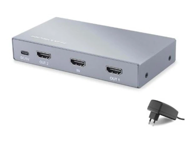 HADRON HDX1431 HDMI Splitter EDID 8K 60 Hz 1 Giriş 2 Çıkış Gri ürün görseli 1
