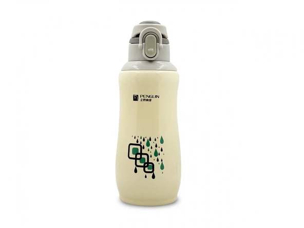 Sema Baby Penguen Kilitli Paslanmaz Çelik Bebek Termosu 600 Ml - Krem ürün görseli 1