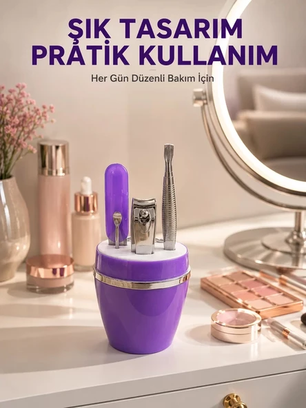 Nevamel® Mor Manikür Pedikür Seti Taşınabilir Kişisel Bakım Kiti ürün görseli 1