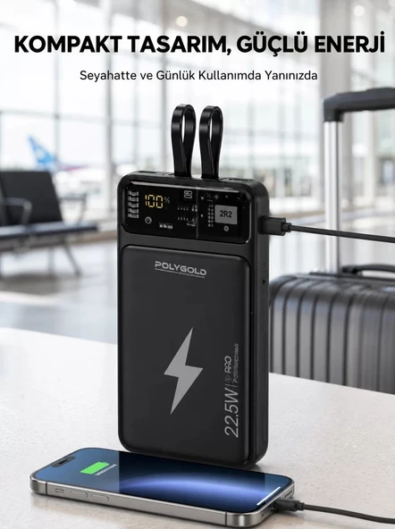 Nevamel® Powerbank Dahili Ekranlı 10000 mAh Çift Kablolu Yeni Nesil ürün görseli 1