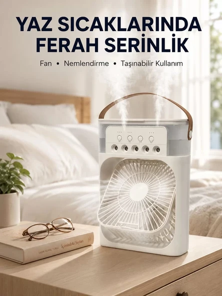 Nevamel® Taşınabilir 3'ü 1 Arada Mini Fan | Nemlendirici + Soğutucu + Gece Lambası Yeni Nesil ürün görseli 1
