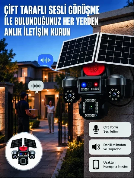 Nevamel® LED Projektörlü Sirenli Güneş Enerjili Akıllı Güvenlik Kamerası ürün görseli 1