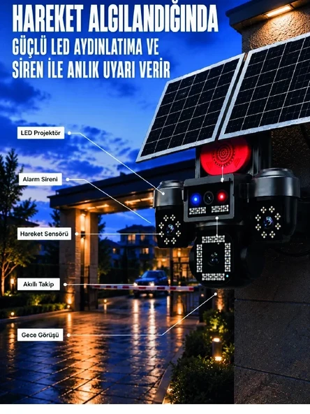Nevamel® 4 Kameralı 4G SIM Kart Destekli Güneş Enerjili Akıllı Güvenlik Kamerası ürün görseli 1