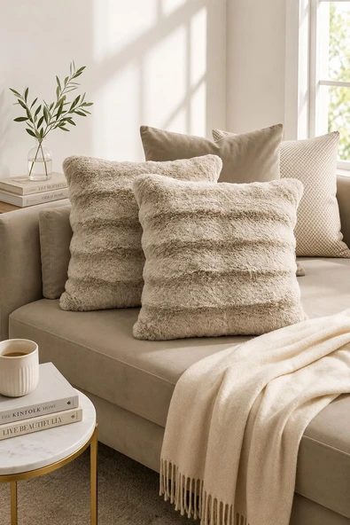 Premium Tavşan Tüyü Kırlent Kılıfı - 2'li - Soft - Pamuksu Tuşeli - Dekoratif - 45 cm x 45 cm ürün görseli 1