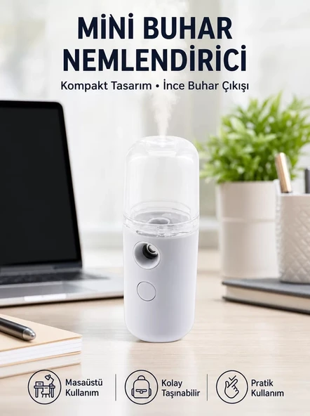 Nevamel® Mini Şarjlı Buhar Nemlendirici – Taşınabilir Enerji Tasarruflu Kablosuz Kullanım Yeni Nesil ürün görseli 1