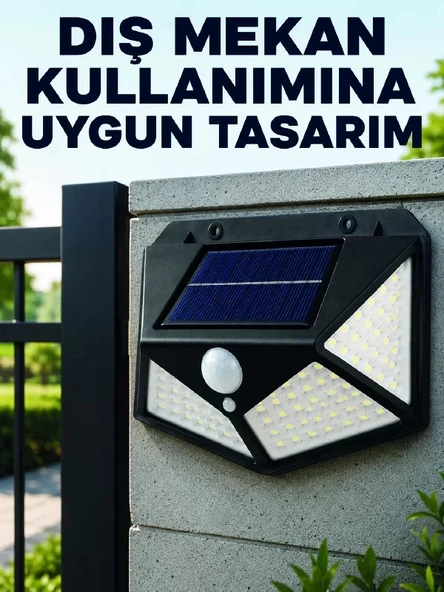 Nevamel® Bahçe Balkon Garaj ve Girişler İçin Güneş Enerjili Hareket Sensörlü LED Duvar Lambası ürün görseli 1
