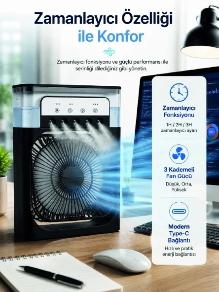 Nevamel® Su Hazneli Püskürtmeli Fan 1-3-5 Püskürtme Seçeneği Type-C Güç Girişi ürün görseli 1