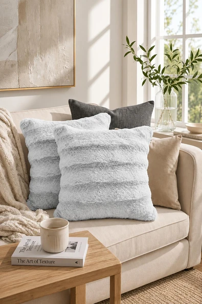 Premium Tavşan Tüyü Kırlent Kılıfı - 2'li - Soft - Pamuksu Tuşeli - Dekoratif - 45 cm x 45 cm ürün görseli 1