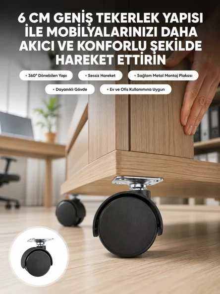 Nevamel® Kilitsiz 6 cm Tekerlek Ayak Tek Adet ürün görseli 1