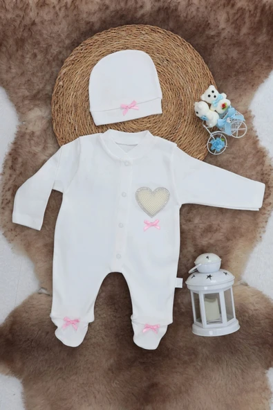 Sema Baby Pamuklu Bebek Tulum Seti 6-9 Ay - Love ürün görseli 1
