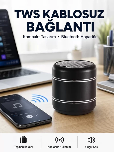 Nevamel® Taşınabilir Silindir Tasarım Bluetooth 5.0 Hoparlör Yüksek Bas Performanslı Yeni Nesil ürün görseli 1