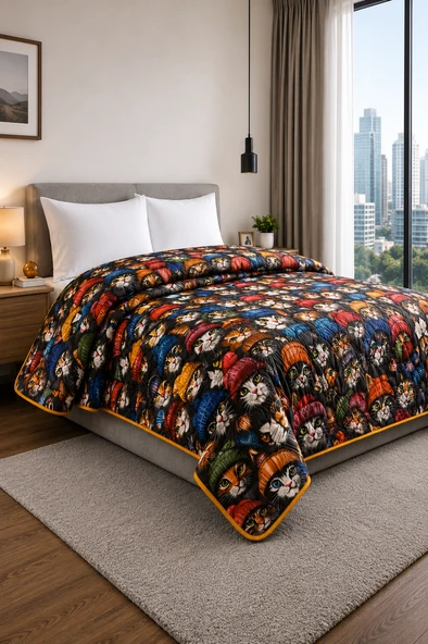 Yatak Örtüsü - Çok Amaçlı - 100% Polyester - Hassas Tuşeli - Basklı - Lüx - Premium - 200 cm x 220 cm ürün görseli 1